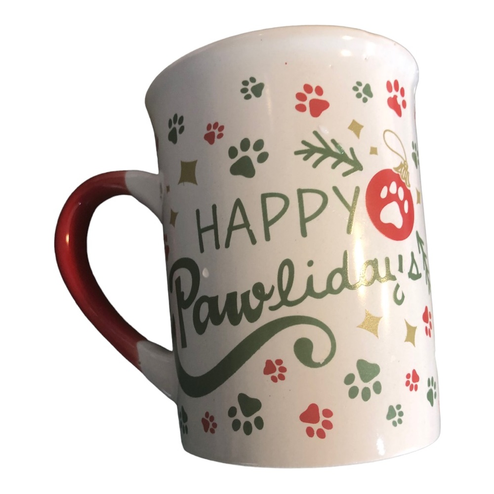 Happy Paw-lidays Christmas Holiday Festive Novelty ceramic coffee mug new